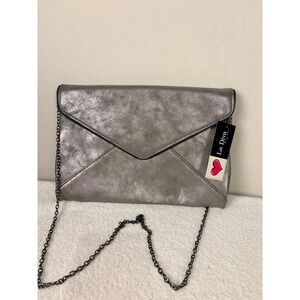 La Diva Metallic Silver Envelope Clutch Chain Crossbody Bag Evening Party